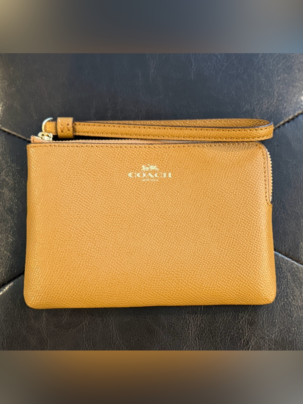 Coach Tan Pebble Leather Wristlet with Strap